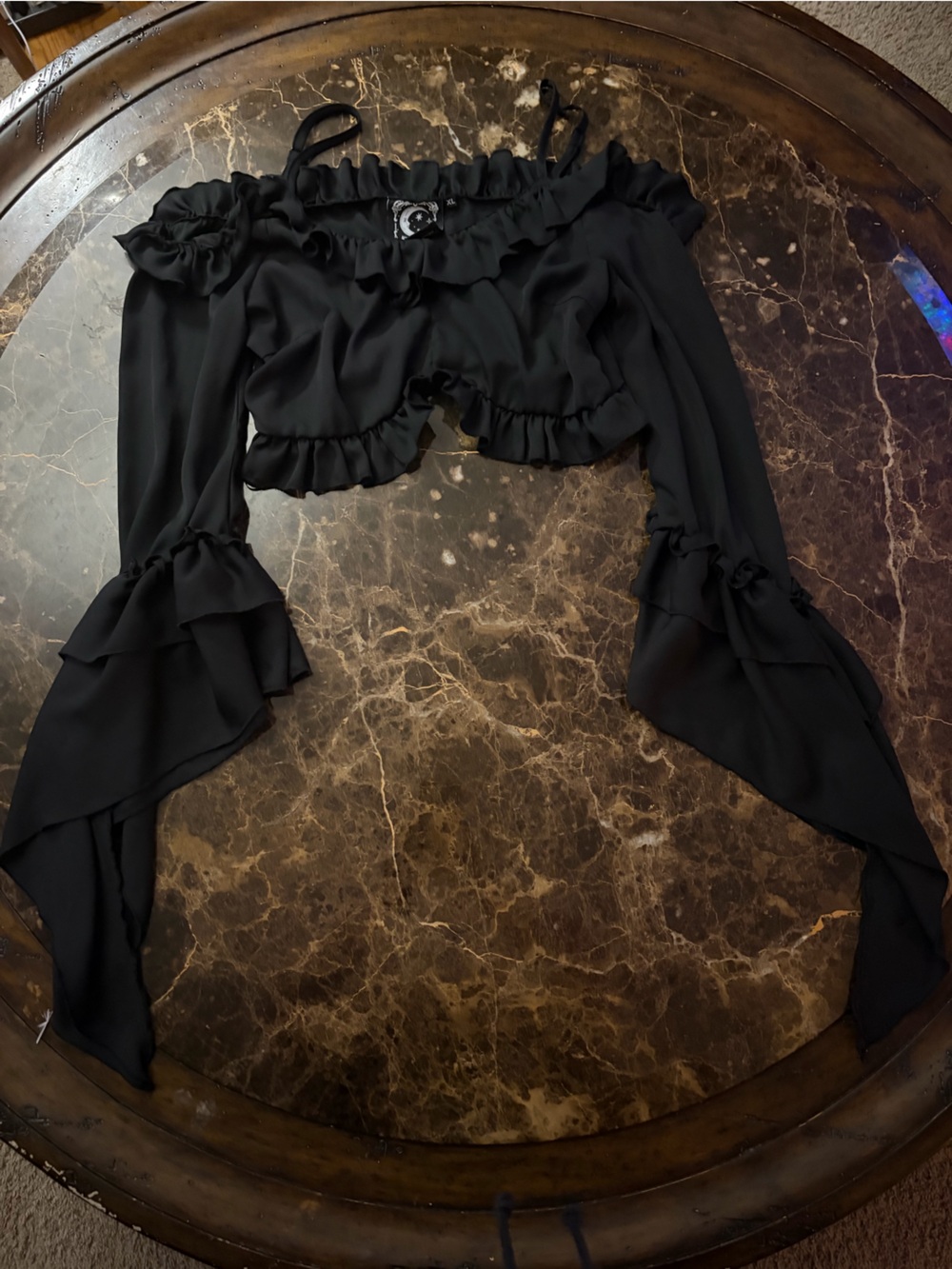 Black long sleeve ruffled crop top